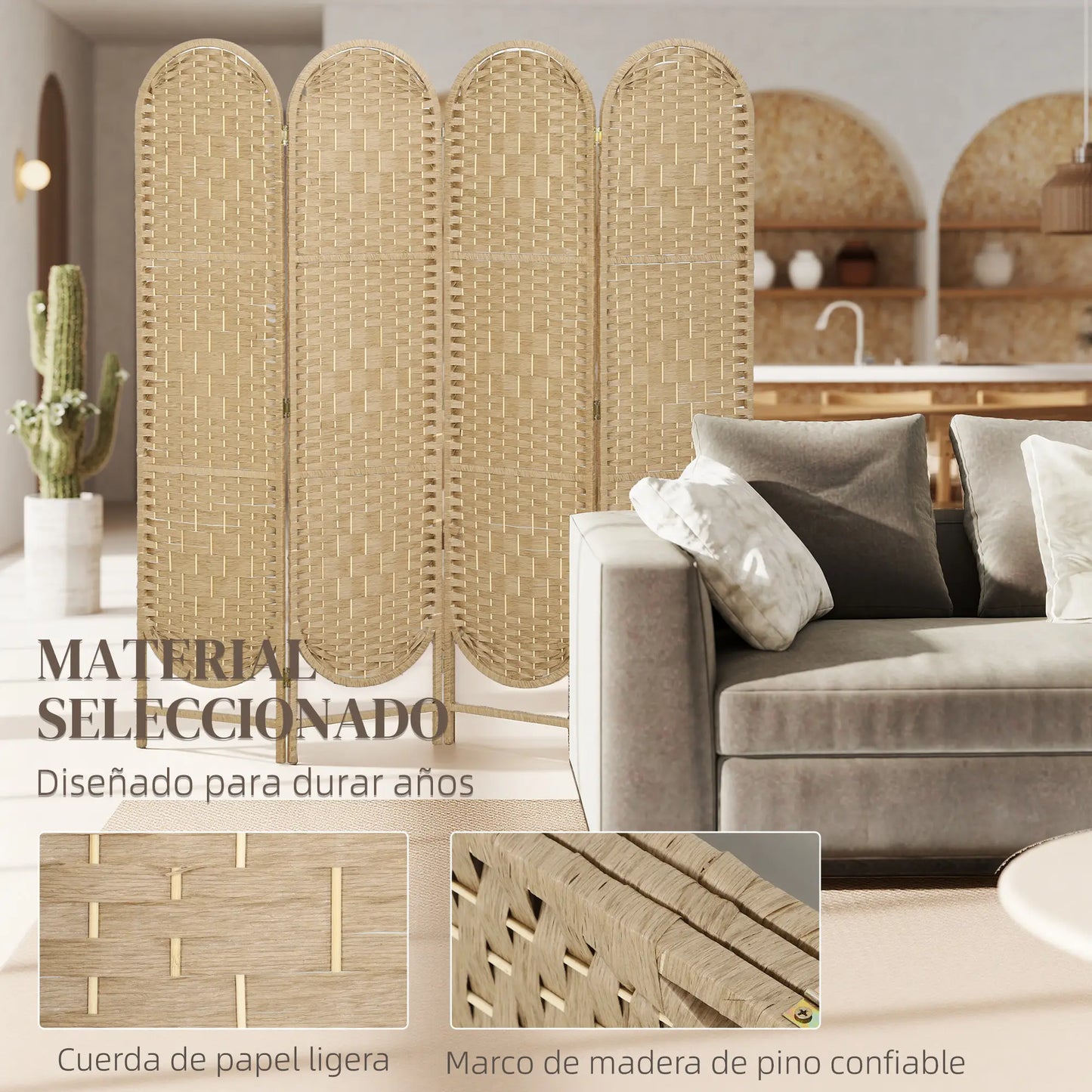🚪 BIOMBO SEPARADOR DE AMBIENTES 4 PANELES 160x170 CM – DISEÑO BOHEMIO, ELEGANCIA Y PRIVACIDAD