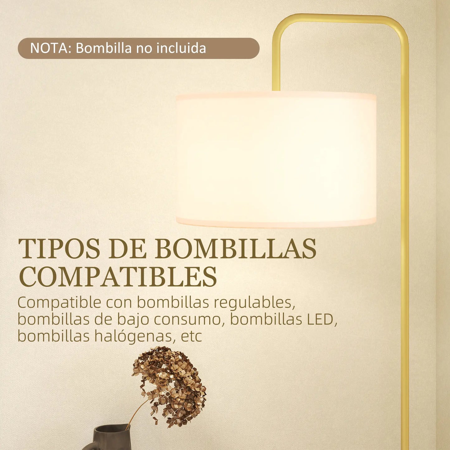 💡 Lámpara de Pie Moderna con Pantalla de Lino Sintético – Diseño Curvo Blanco y Dorado para Salón, Dormitorio y Oficina
