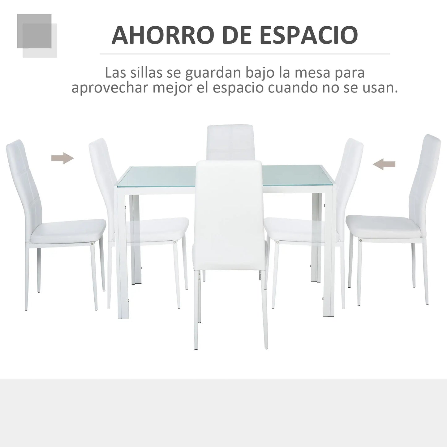 🤍 Conjunto de Comedor CRISTALIA 120 cm – Mesa Cristal + 4 Sillas Blancas