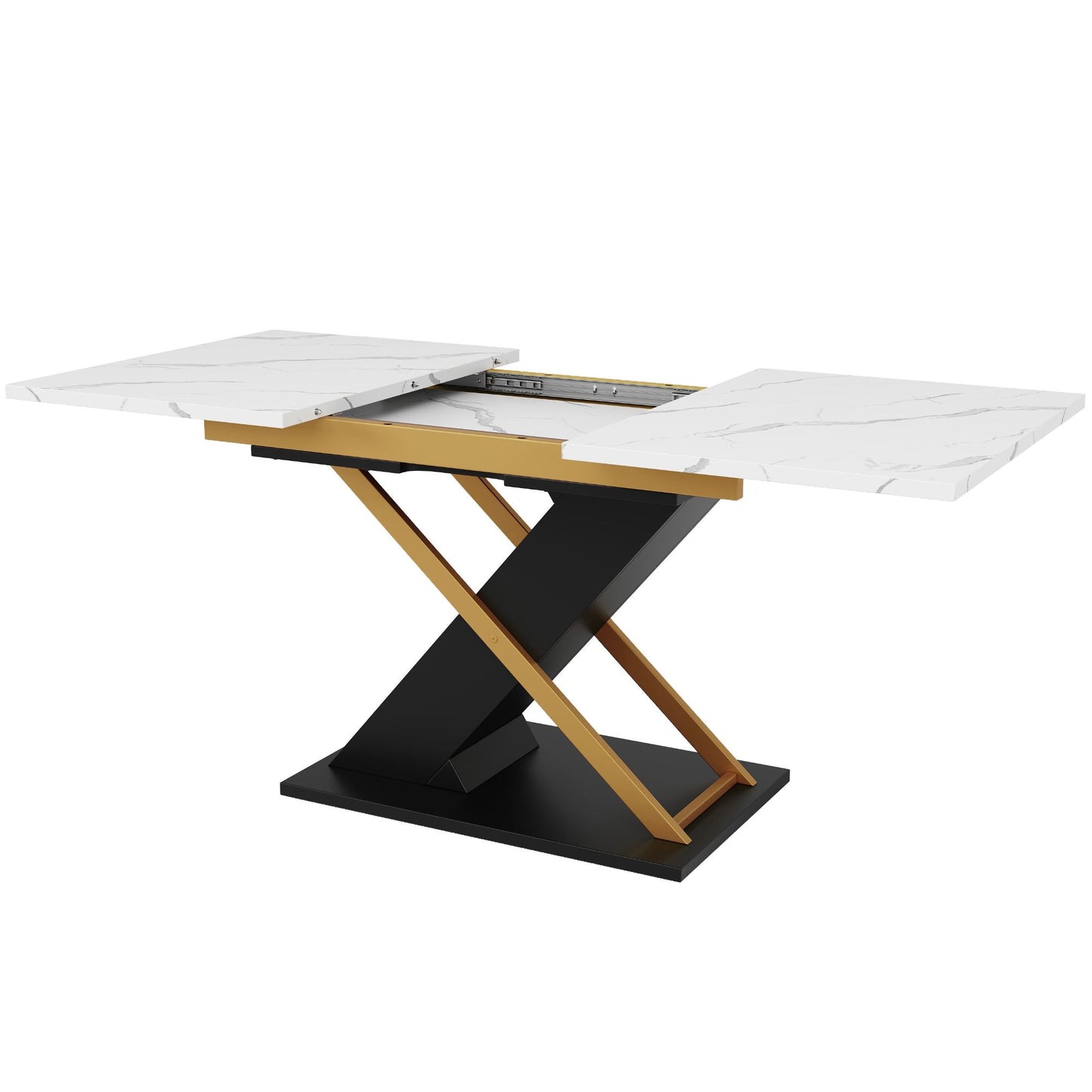 🍽️ Mesa de Comedor Extensible 120-160 cm con Patas Cruzadas – MDF Efecto Mármol – Blanco y Negro | JAM MUEBLES