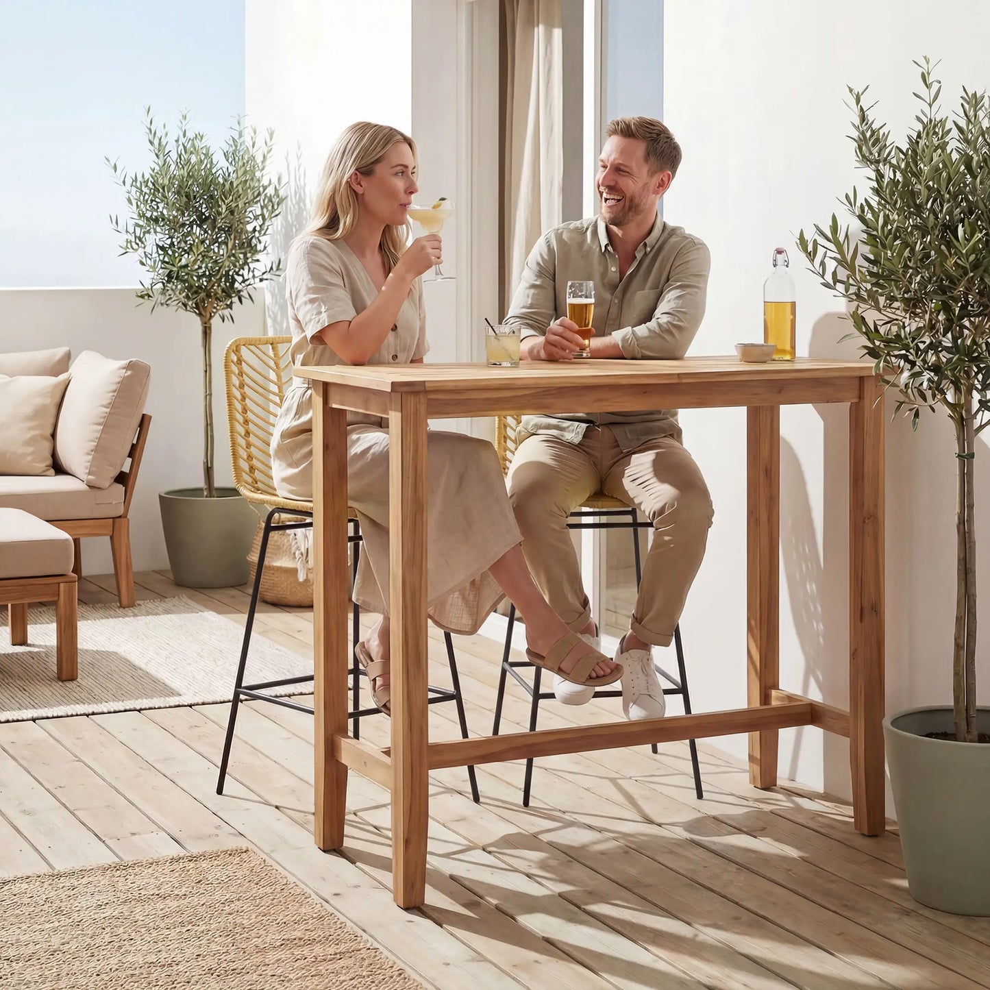 🪑 Juego de 2 Taburetes Altos de Cocina con Asiento de Ratán Sintético – Estilo Boho con Patas de Acero Negro