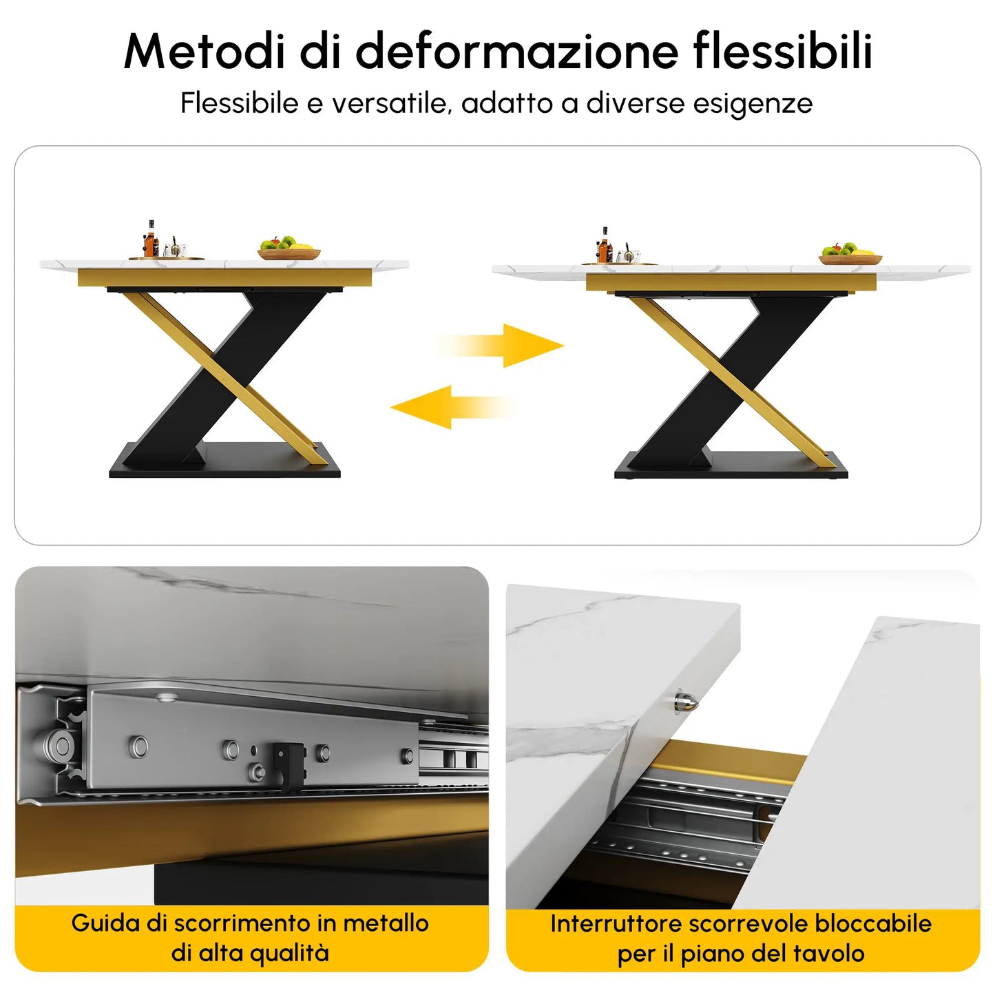 🍽️ Mesa de Comedor Extensible 120-160 cm con Patas Cruzadas – MDF Efecto Mármol – Blanco y Negro | JAM MUEBLES