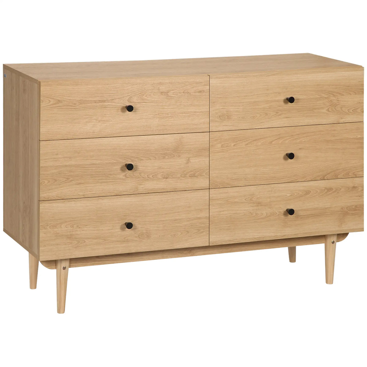 🌿 CÓMODA NORDIC WOOD 6C – 6 CAJONES MADERA NATURAL CON PATAS ELEVADAS