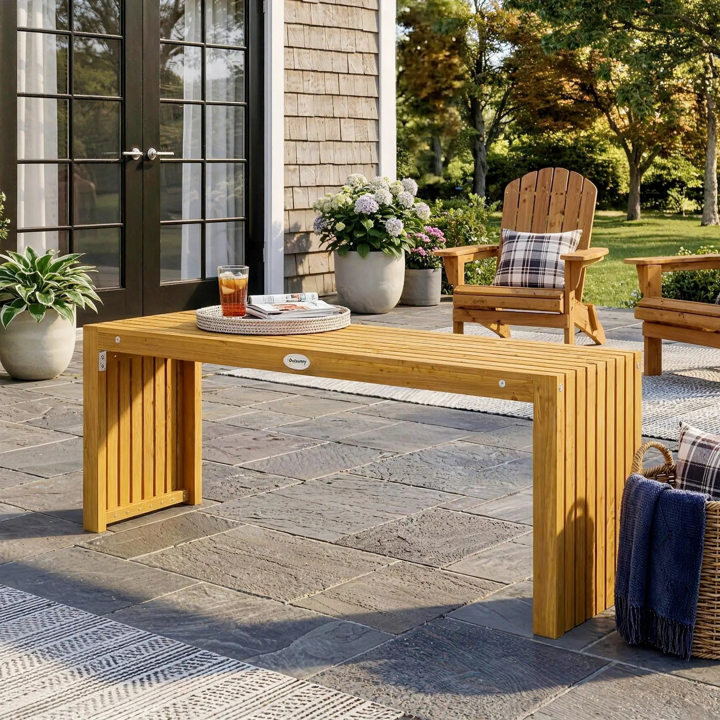 🌿 Banco de Jardín Modelo Acacia Pure 2 Plazas Madera Natural Sin Respaldo