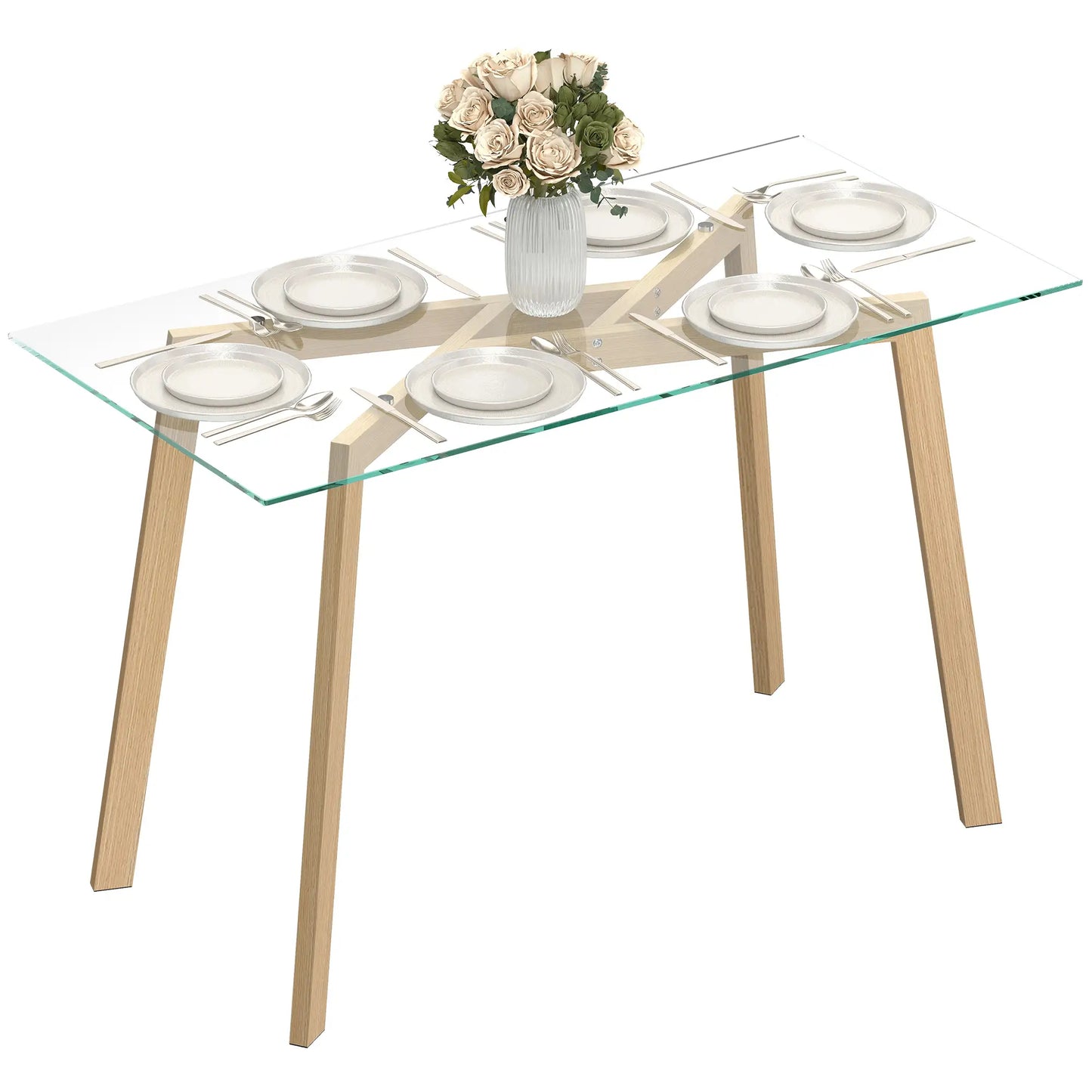 🍽️ Mesa de Comedor Rectangular de Cristal Templado para 6 Personas – 150 × 75 × 76 cm – Transparente / Madera Natural | JAM MUEBLES