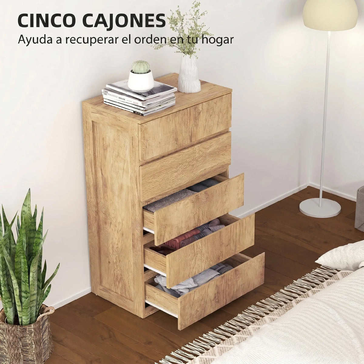 🌿 CÓMODA NATURA FIVE 5C – 5 CAJONES EN MADERA NATURAL SIN TIRADORES