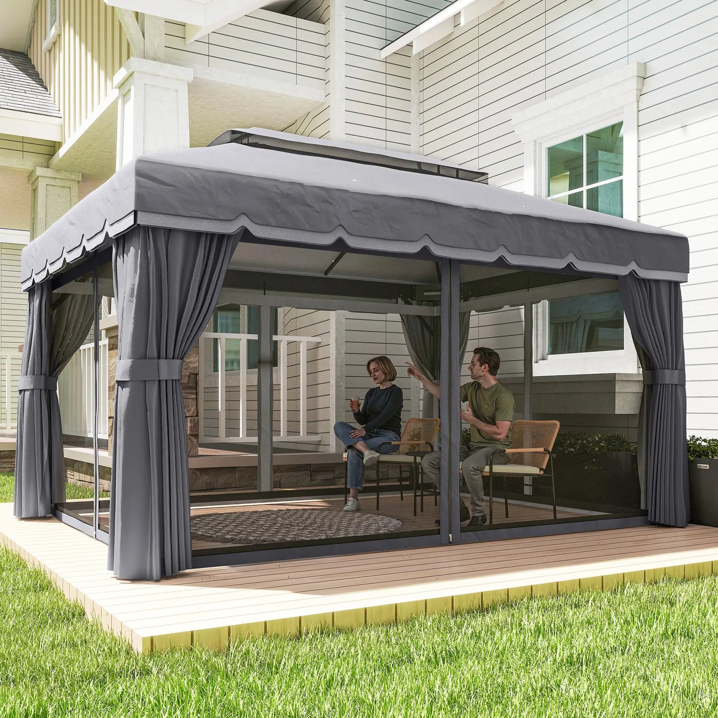 🌿 CENADOR DE JARDÍN “BRISALUX” 4x3m – DOBLE TECHO, CORTINAS Y MOSQUITERA