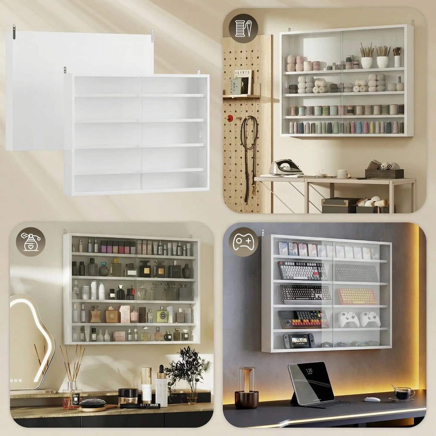 🪟 Vitrina de Pared DISPLAY WHITE – 80 cm con Puertas Correderas