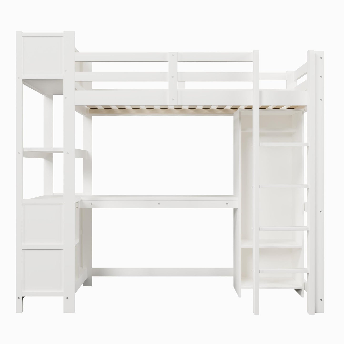 🛏️ CAMA ALTA INFANTIL 90x200 CM CON ESCRITORIO, ARMARIO Y ESTANTERÍAS – BLANCO O COLOR NATURAL