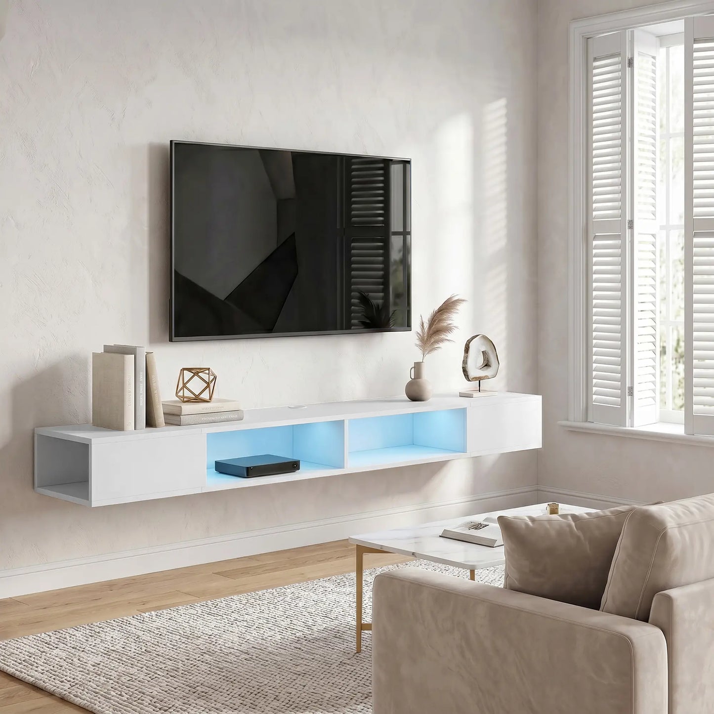 📺 MUEBLE TV SUSPENDIDO “LED FLOAT 178” – PARA TV HASTA 75" + ILUMINACIÓN RGB · BLANCO