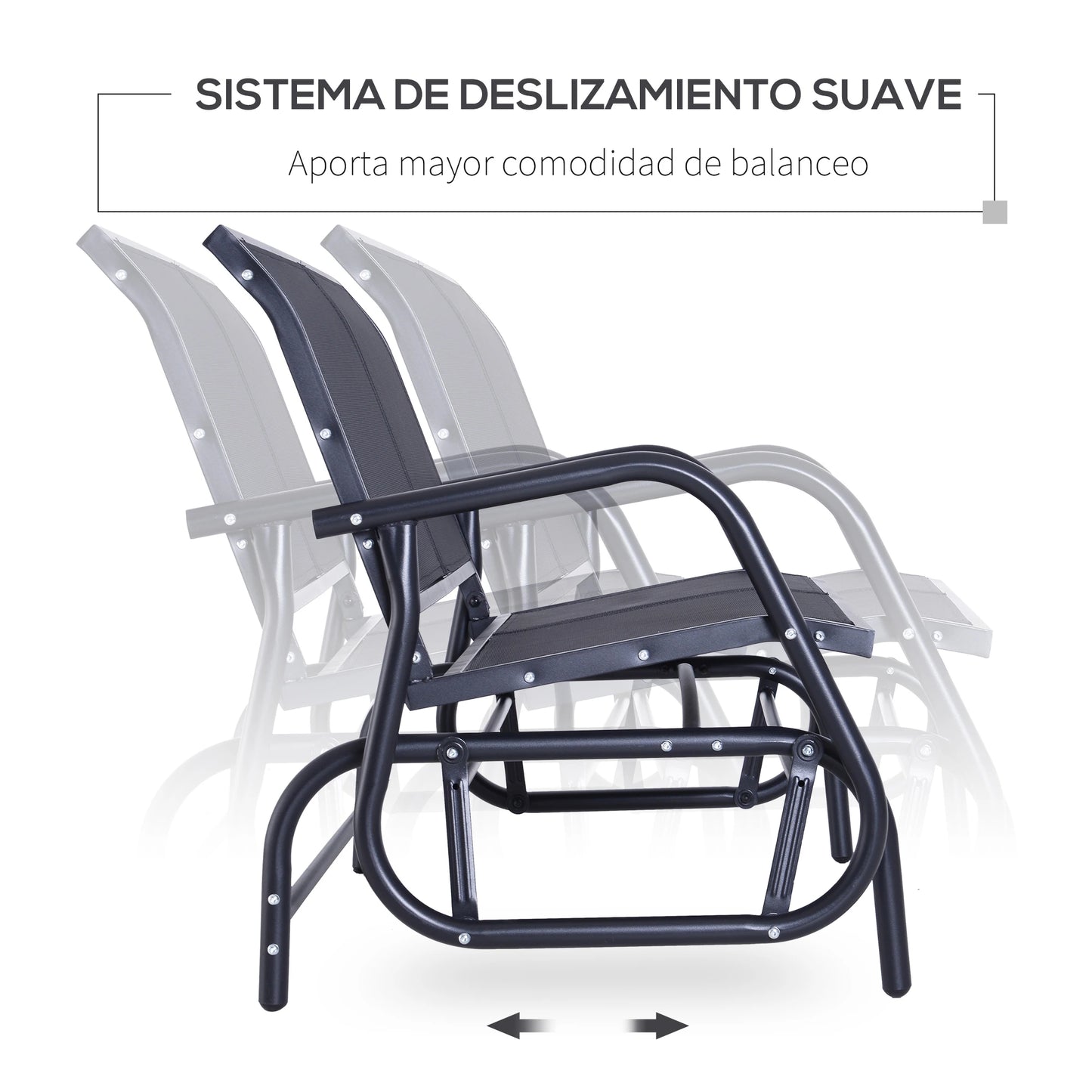 🌿 Mecedora de Jardín Modelo Relax Swing 2 Plazas Balancín Negro Exterior