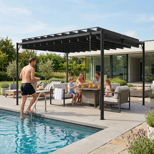 🌑 Pérgola VENTO 3x4 m Techo Ajustable Gris Oscuro
