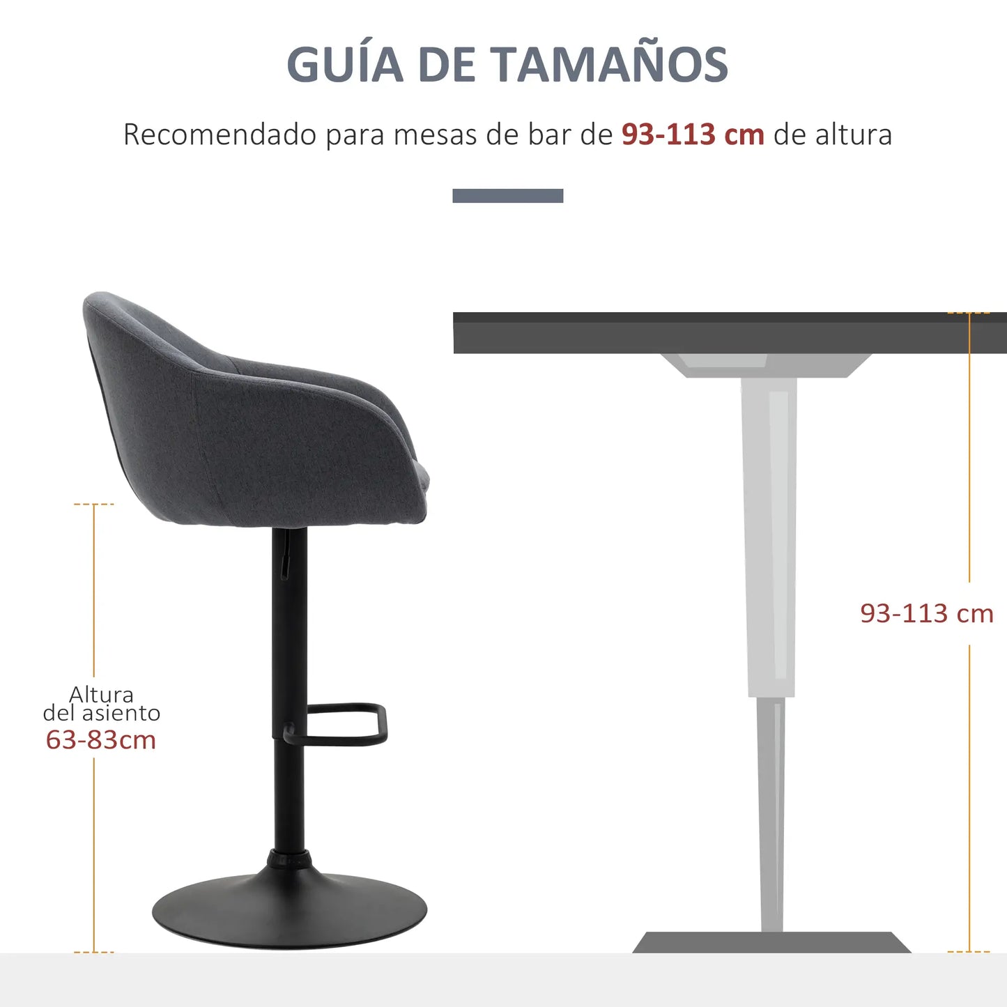 🪑 Taburete de Bar Regulable Tapizado en Tela Gris Oscuro – Giratorio 360° con Reposapiés y Base de Acero