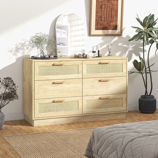 🌿 CÓMODA CANNAGE OAK 6C – 6 CAJONES CON RATÁN Y ACABADO ROBLE