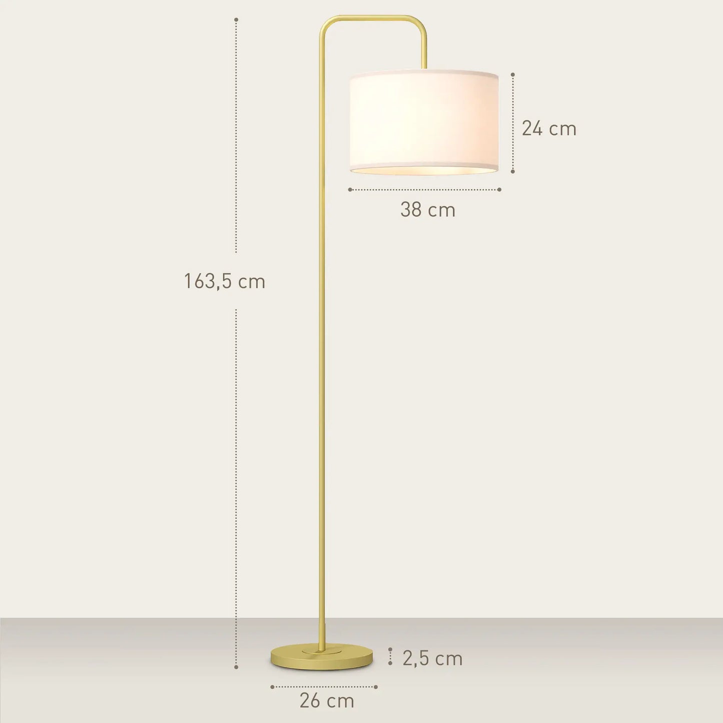 💡 Lámpara de Pie Moderna con Pantalla de Lino Sintético – Diseño Curvo Blanco y Dorado para Salón, Dormitorio y Oficina