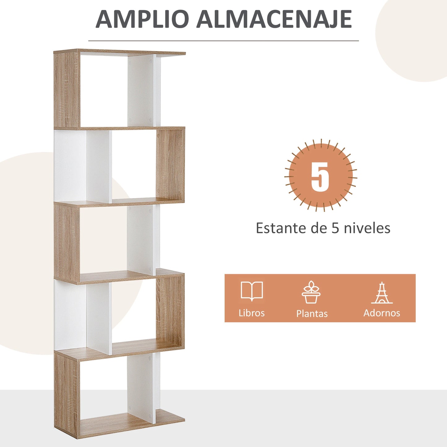 📚 Estantería Diseño S ZIGZAG – 5 Niveles 184 cm