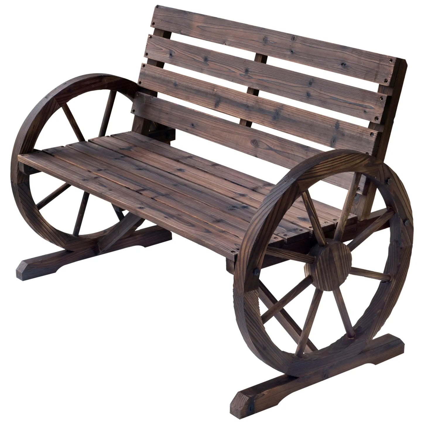 🌿 Banco de Jardín Modelo Rustico Wheel 2 Plazas Madera Diseño Rueda