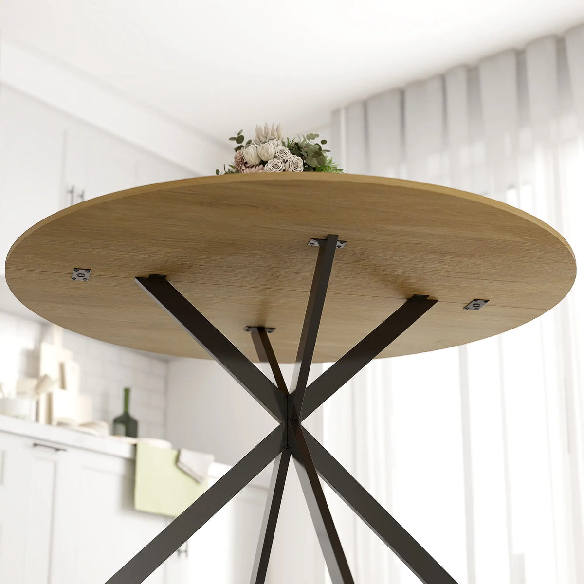 🍽️ MESA DE COMEDOR INDUSTRIAL OAK CROSS 100 – REDONDA ROBLE CON PATAS METÁLICAS NEGRAS PARA 4 PERSONAS