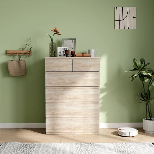 🌿 CÓMODA NATURA SIX 6C – 6 CAJONES MADERA NATURAL SIN TIRADORES