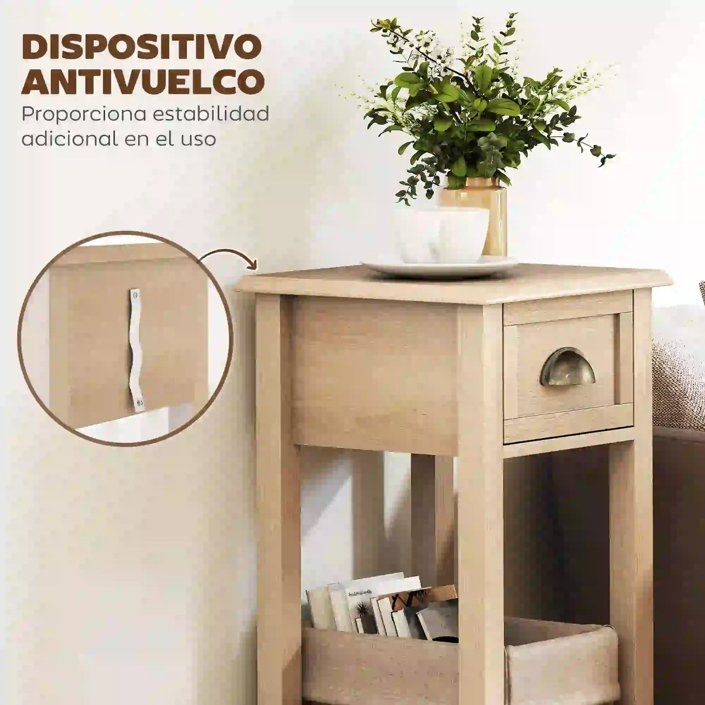 🪵 Mesa Auxiliar Rústica NATURAL HOME – 1 Cajón