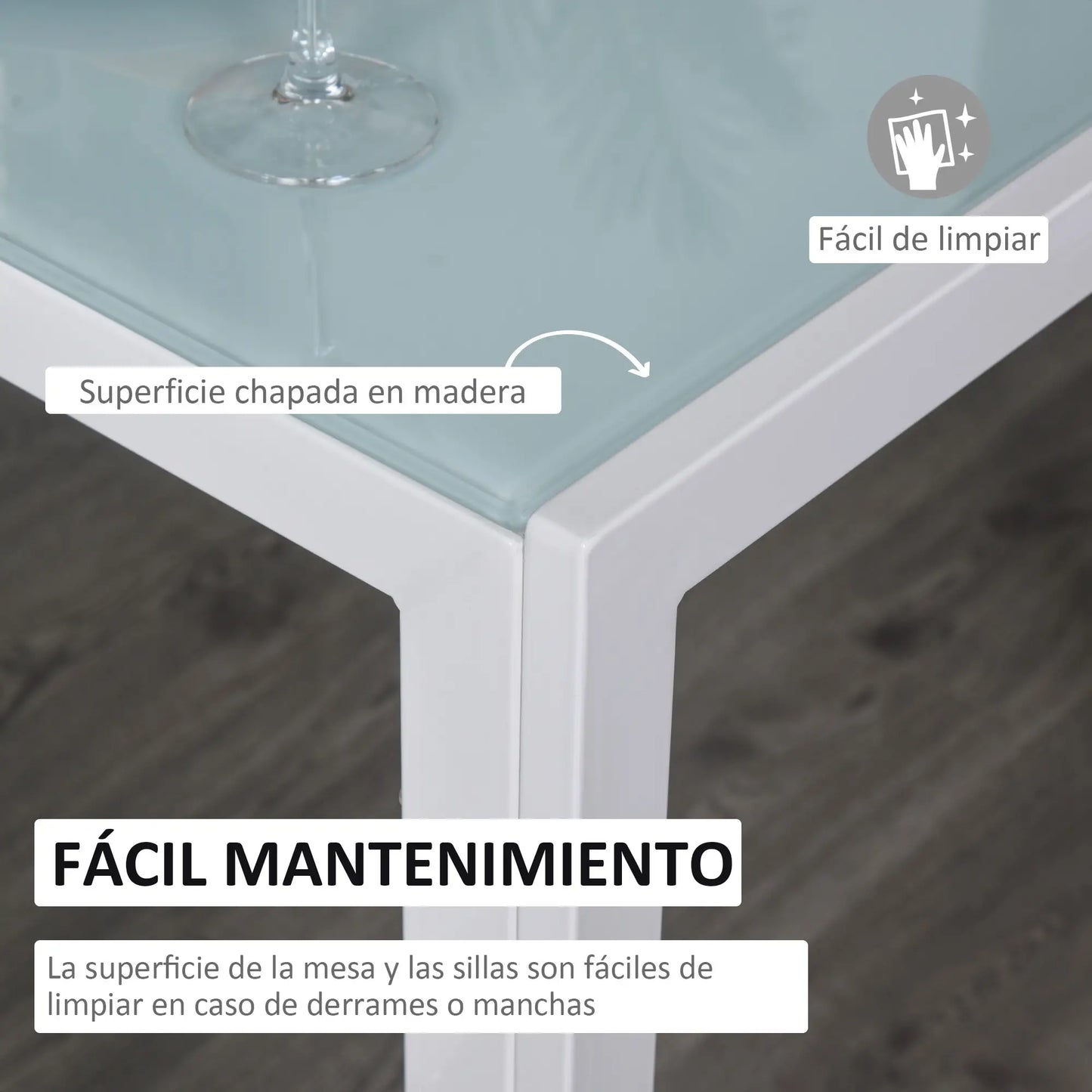 🤍 Conjunto de Comedor CRISTALIA 120 cm – Mesa Cristal + 4 Sillas Blancas