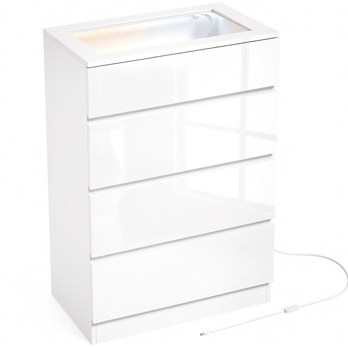 💎 CÓMODA JEWEL LED 4C – BLANCA CON JOYERO, ENCIMERA DE CRISTAL Y LED RGB