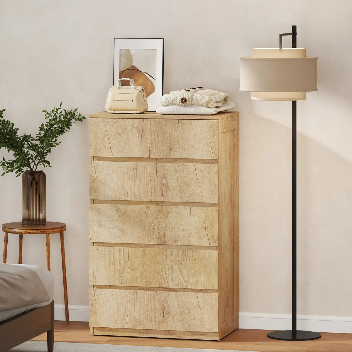 🌿 CÓMODA NATURA FIVE 5C – 5 CAJONES EN MADERA NATURAL SIN TIRADORES