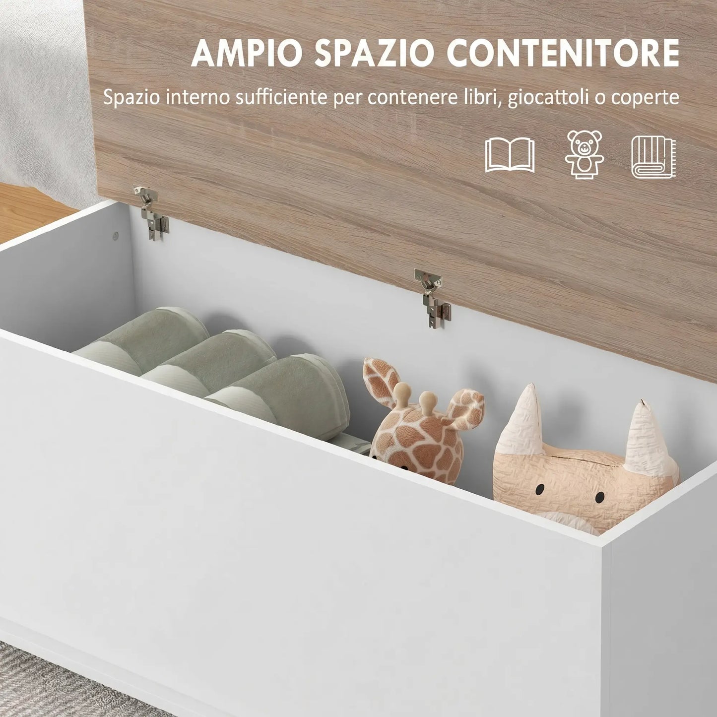 🧰 ARCÓN DE ALMACENAMIENTO 100 CM NATURAL Y BLANCO – BAÚL CON TAPA Y BANCO HASTA 120 KG