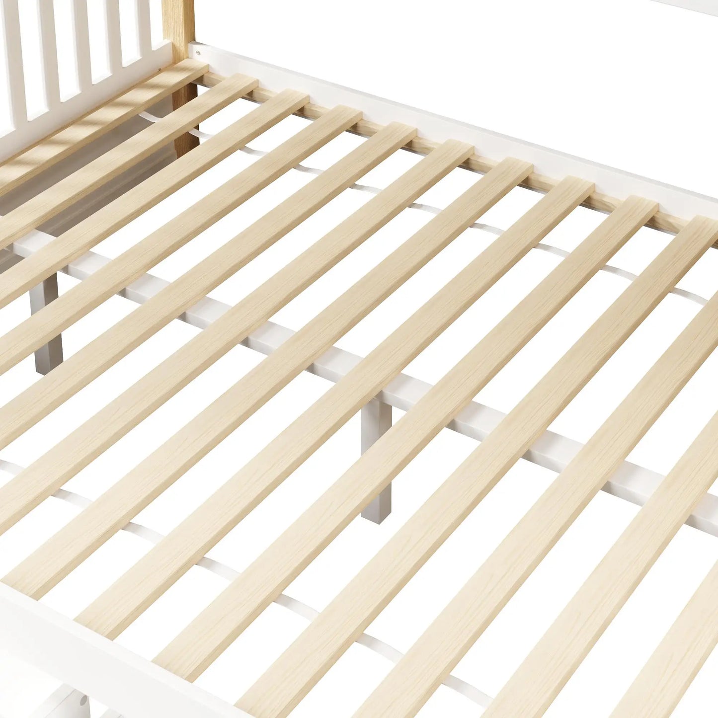 🛏️ LITERA FAMILIAR 90 × 200 + 140 × 200 CM CON ESCALERA, BARANDILLA Y ALMACENAMIENTO | BLANCO Y NATURAL | JAM MUEBLES