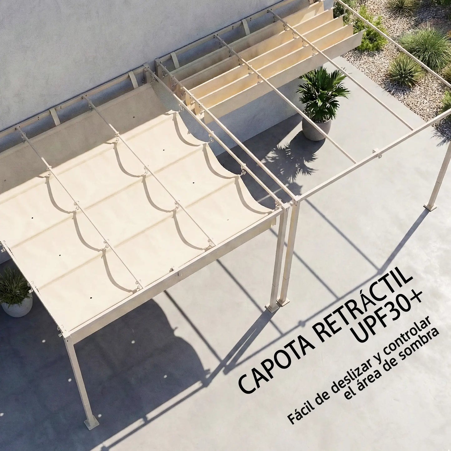 🌿 PÉRGOLA DE PARED “LUMINAIRE” 3x3m – TECHO RETRÁCTIL Y ESTILO ELEGANTE