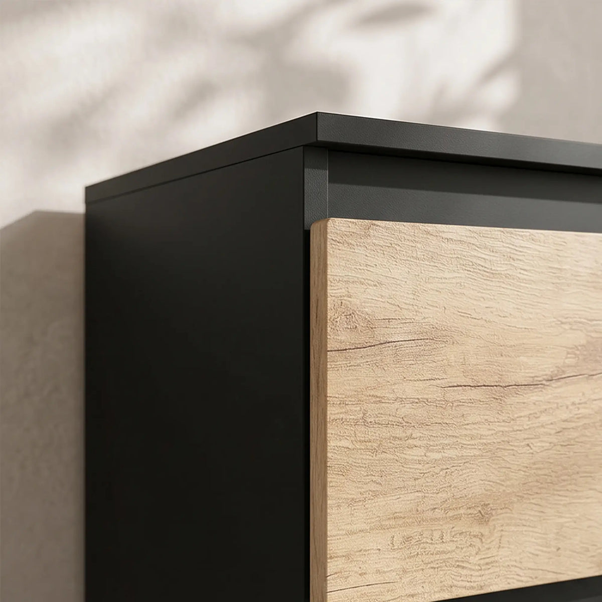 🖤 CÓMODA OAK BLACK 6C – 6 CAJONES NEGRO Y ROBLE SIN TIRADORES 120 CM