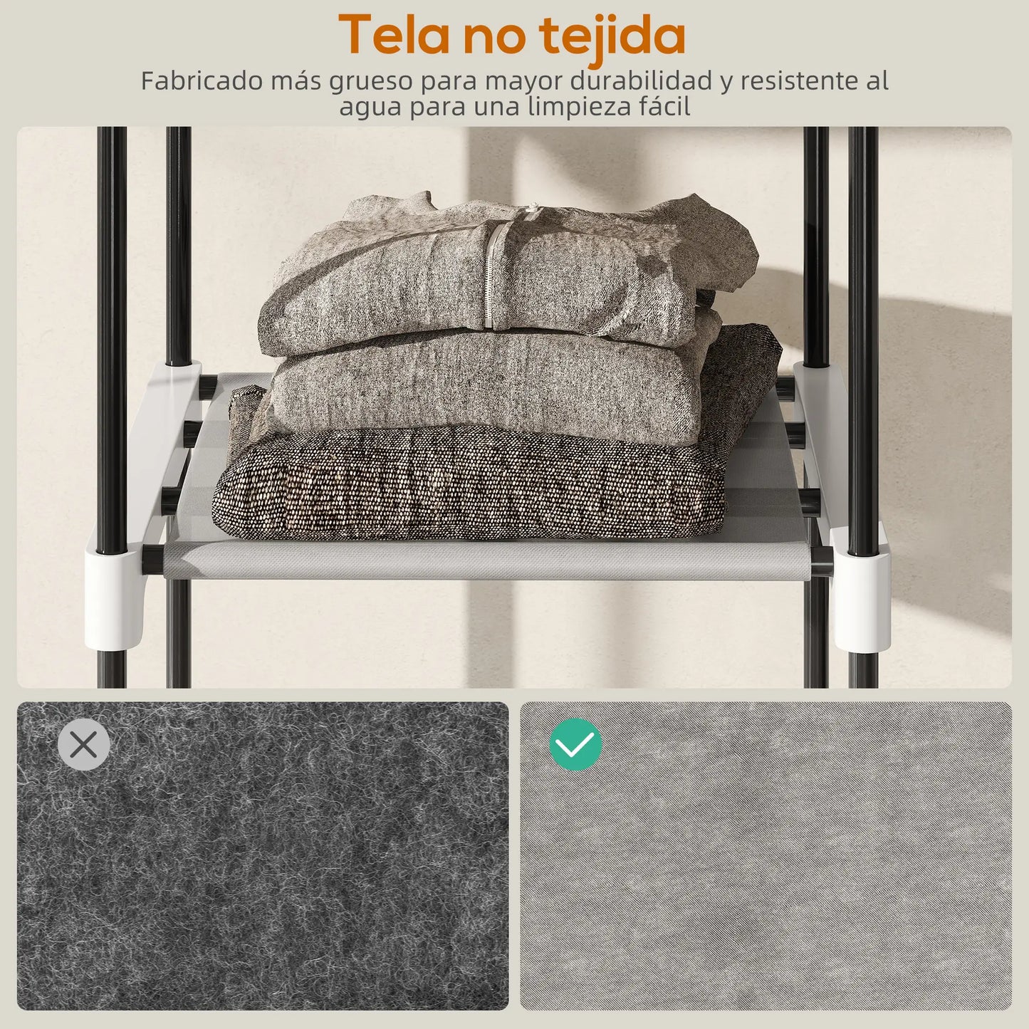 👕 ARMARIO ABIERTO PARA ROPA 182 CM CON 8 ESTANTES Y 3 BARRAS – GRIS CLARO