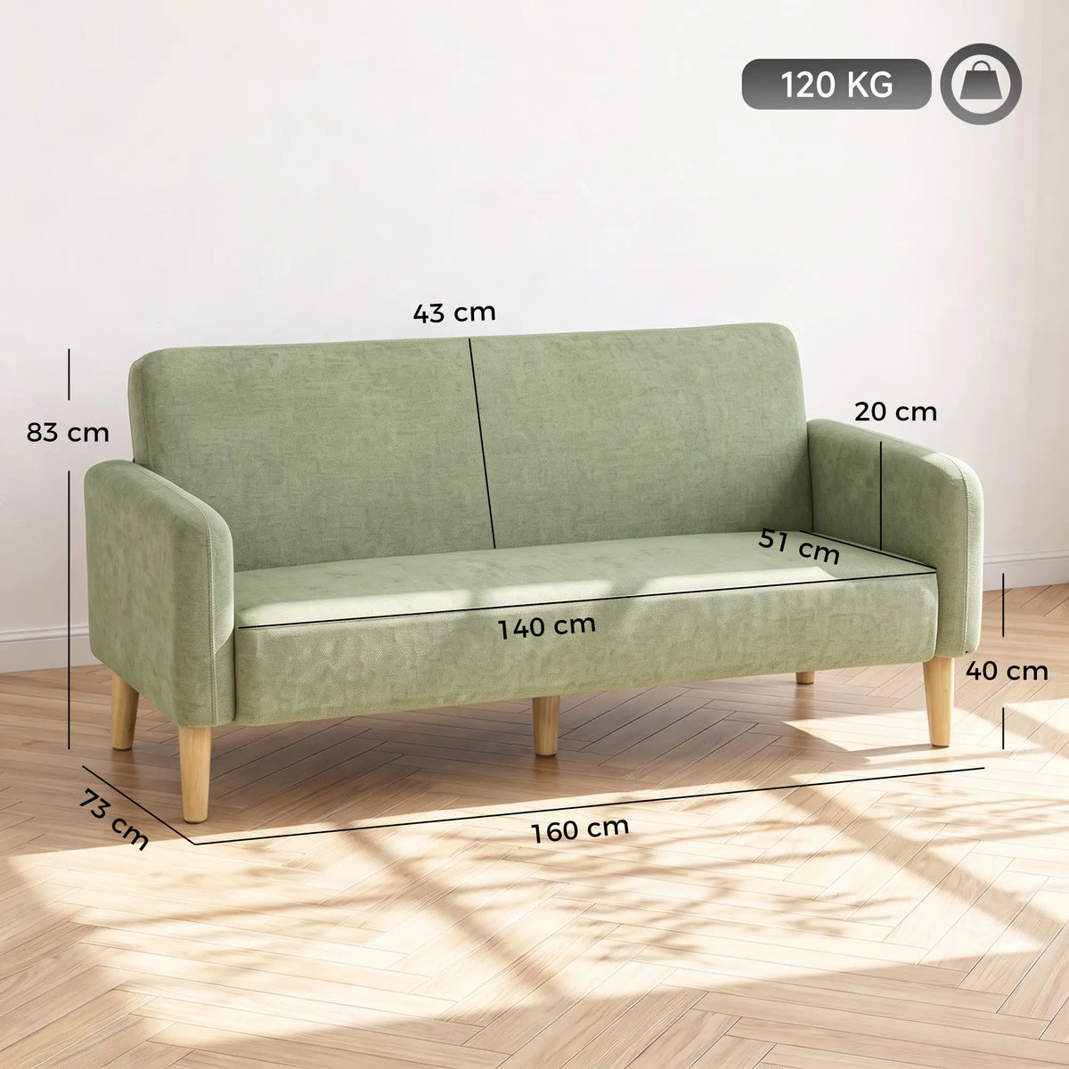 💚 SOFÁ VELVET GREEN 2 PLAZAS – TERCIOPELO VERDE CON ASIENTO ACOLCHADO 160 CM