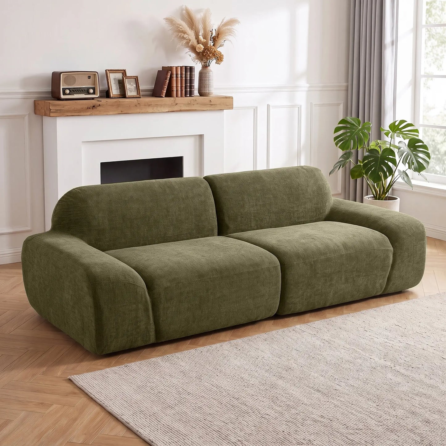 🛋️ Sofá de 3 Plazas Redondeado en Chenilla – Verde Oscuro | JAM MUEBLES