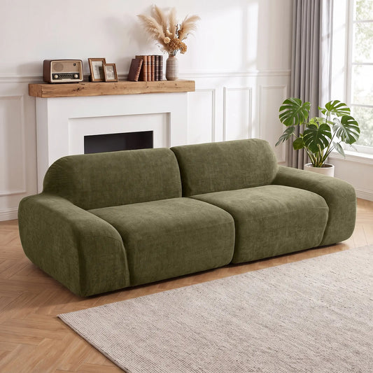 🛋️ Sofá de 3 Plazas Redondeado en Chenilla – Verde Oscuro | JAM MUEBLES
