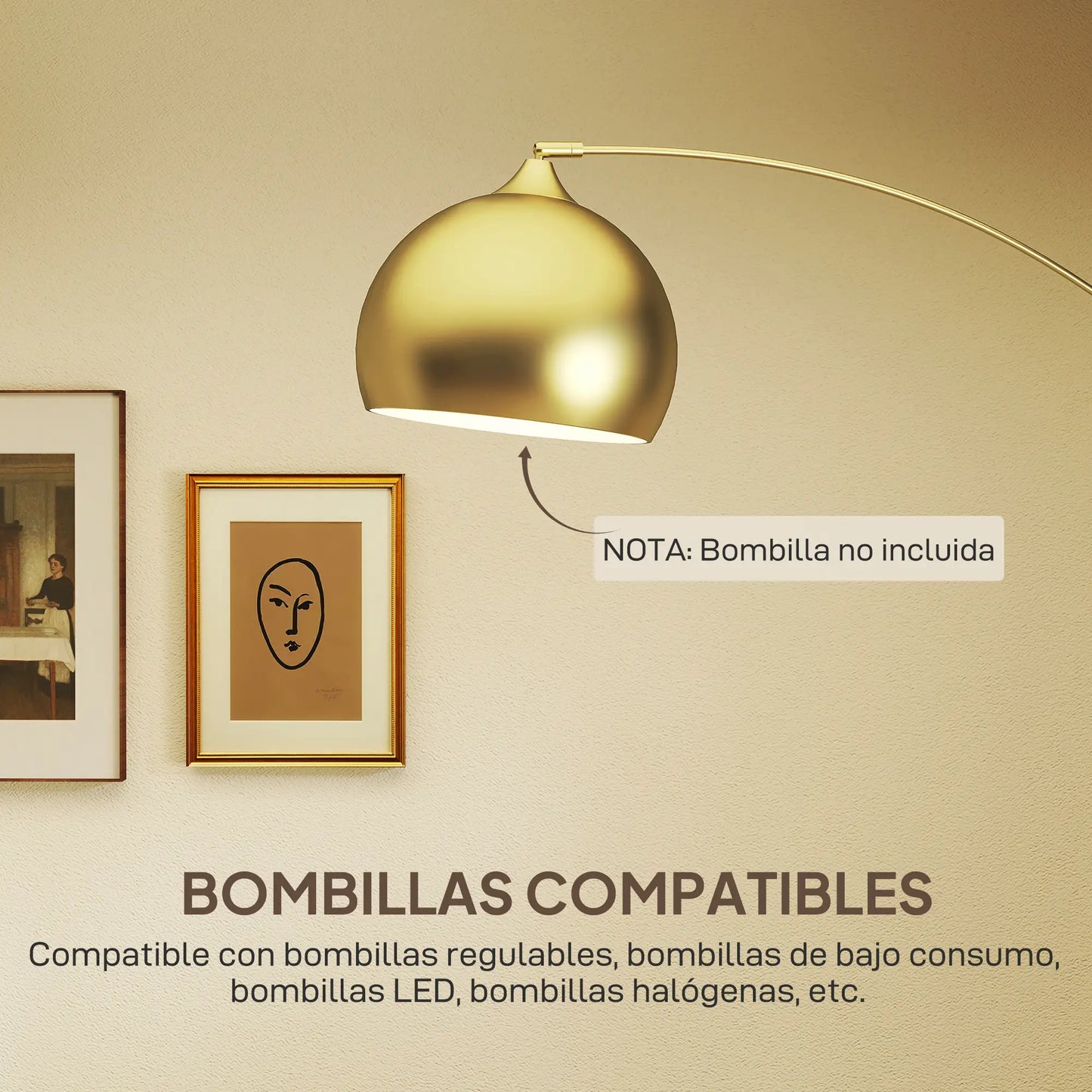 💡 Lámpara de Pie Arco Moderna Ajustable – Diseño Dorado con Base de Mármol y Portalámparas E27