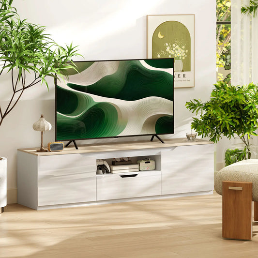 📺 MUEBLE TV “GLOSS 160” – ALTO BRILLO · 2 PUERTAS + CAJÓN + HUECO ABIERTO · HASTA 65"
