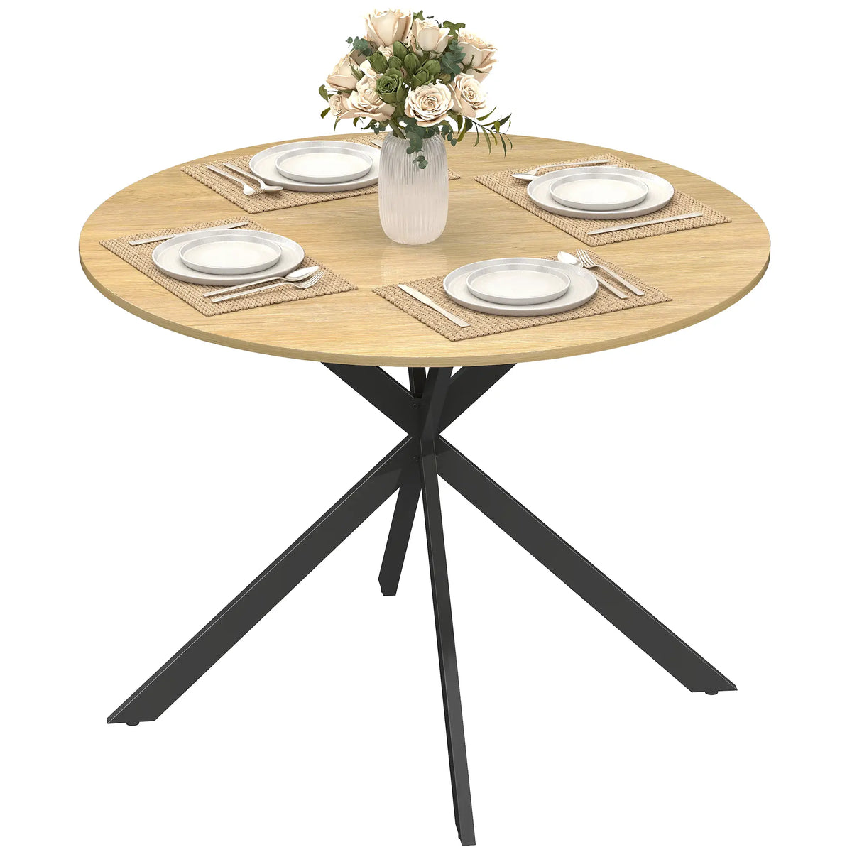 🍽️ MESA DE COMEDOR INDUSTRIAL OAK CROSS 100 – REDONDA ROBLE CON PATAS METÁLICAS NEGRAS PARA 4 PERSONAS