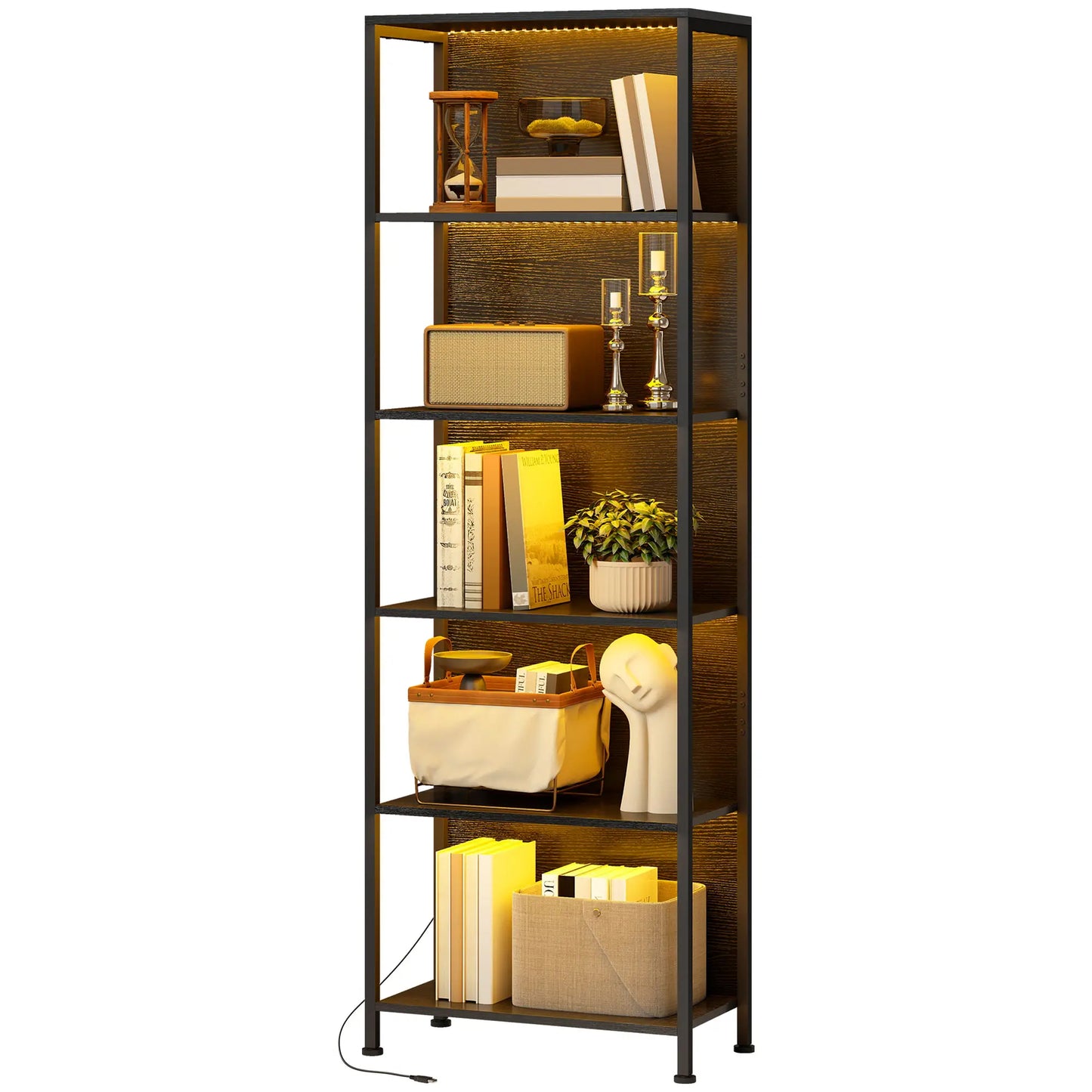 📚 Librería Industrial LUX LIGHT – 5 Estantes con Iluminación LED
