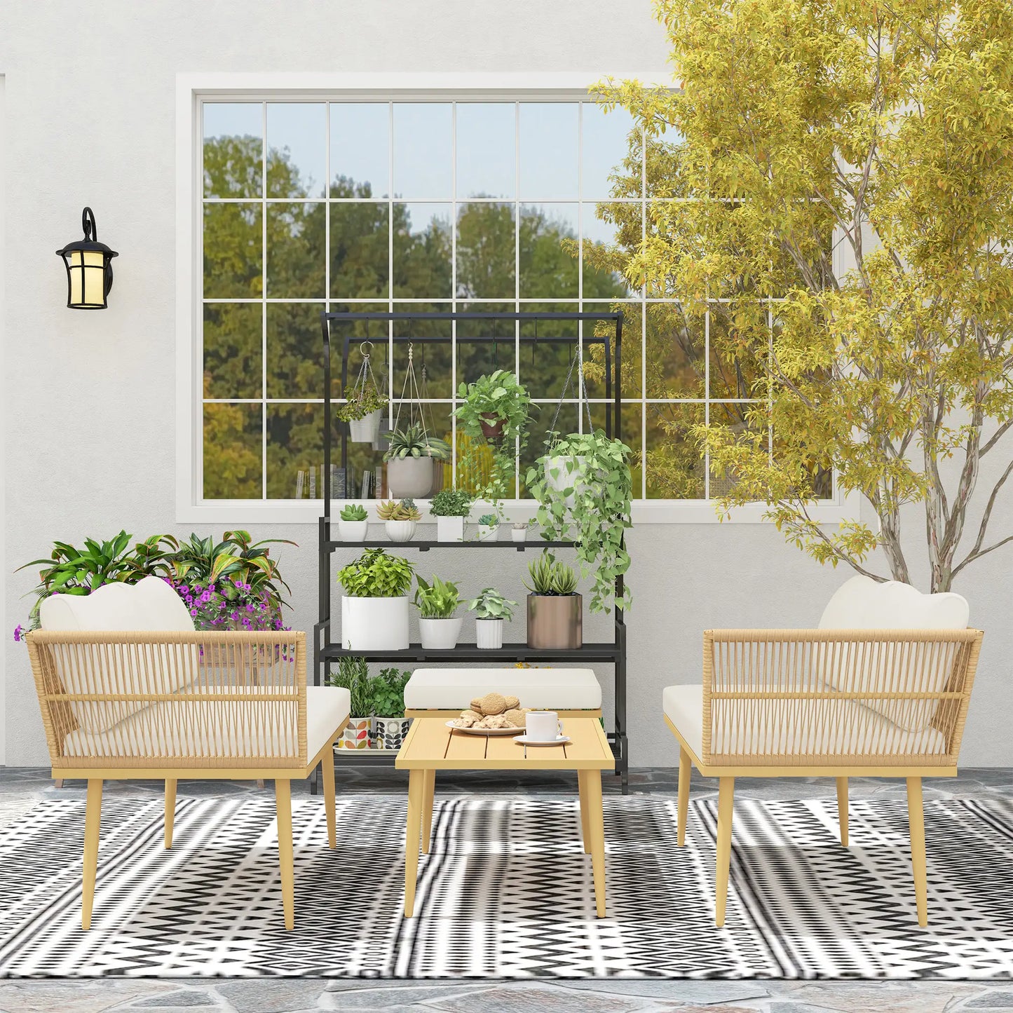 🌿 CONJUNTO DE JARDÍN MODULAR 5 PLAZAS BARATO “BOHORIA” – SOFÁ EN L + MESA RATÁN