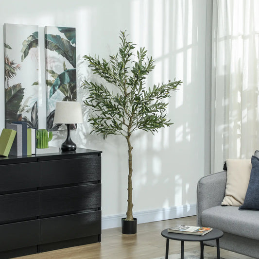 🌳 PLANTA ARTIFICIAL OLIVO 180 CM – ÁRBOL DECORATIVO REALISTA CON 900 HOJAS Y 40 ACEITUNAS
