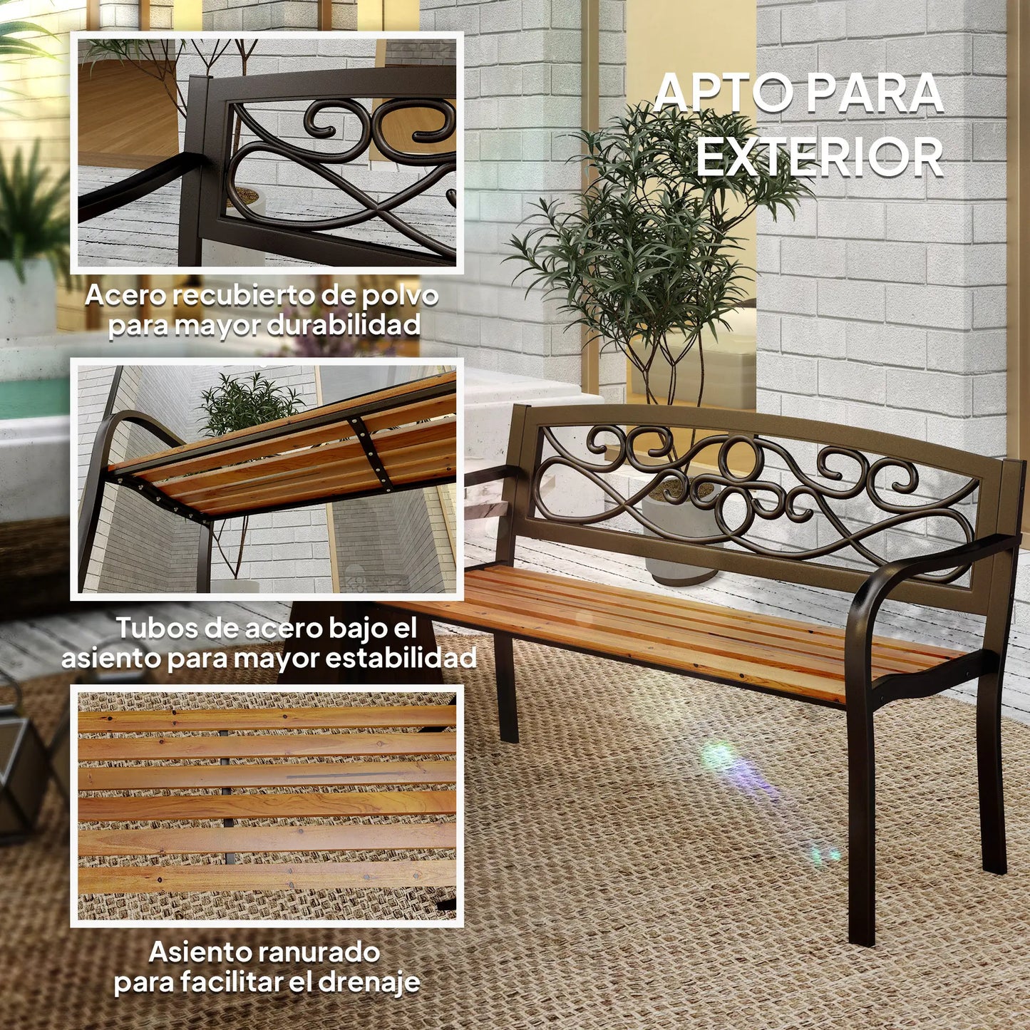 🌿 Banco de Jardín ELEGANCE FORGE 2 Plazas