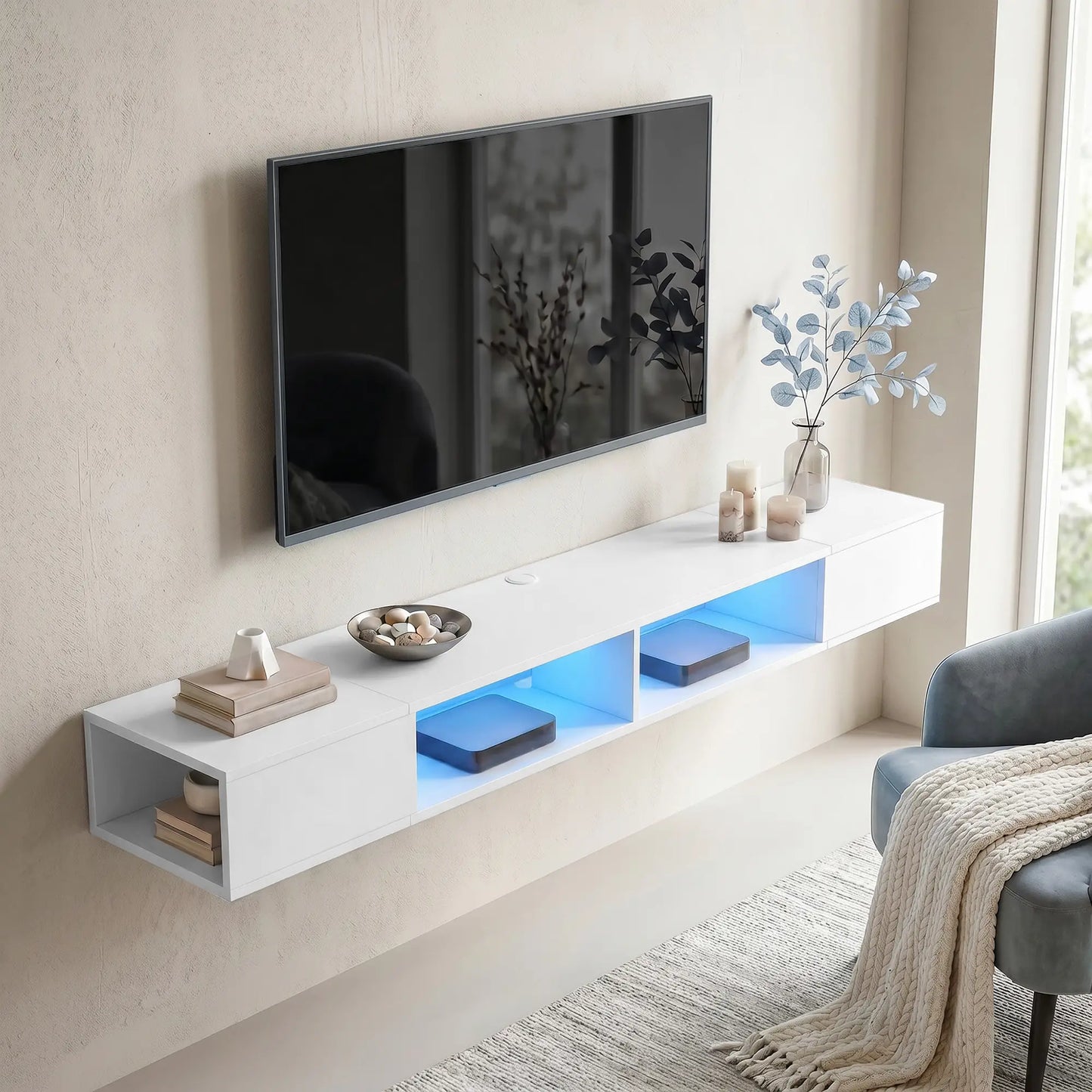 📺 MUEBLE TV SUSPENDIDO “LED FLOAT 178” – PARA TV HASTA 75" + ILUMINACIÓN RGB · BLANCO