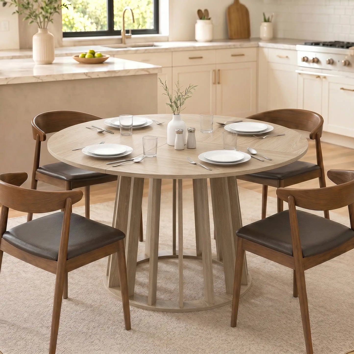 🍽️ Mesa de Comedor Redonda Ø120 cm para 4-6 Personas – Base de Listones – Madera Natural | JAM MUEBLES