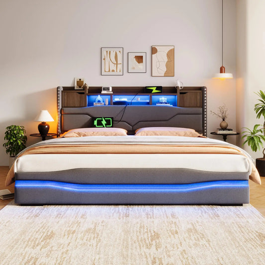 🛏️ CAMA TAPIZADA 180x200 CM CON CANAPÉ ABATIBLE HIDRÁULICO, LED Y USB – GRIS
