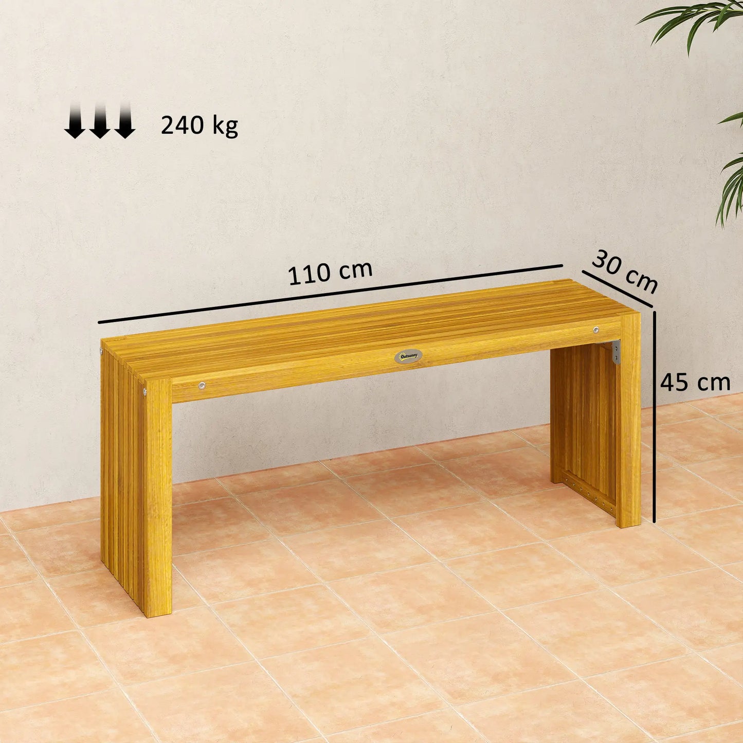 🌿 Banco de Jardín Modelo Acacia Pure 2 Plazas Madera Natural Sin Respaldo