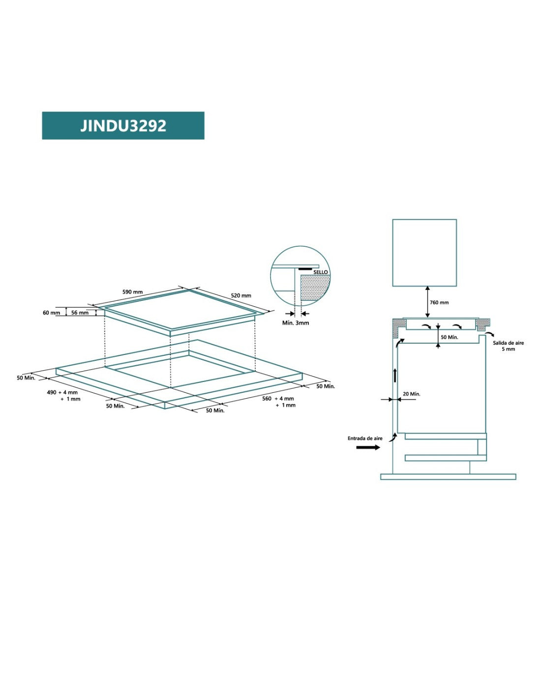 🔥 Placa de Inducción Johnson JINDU3292 Cristal Negro – 60 cm con 3 Zonas y Booster