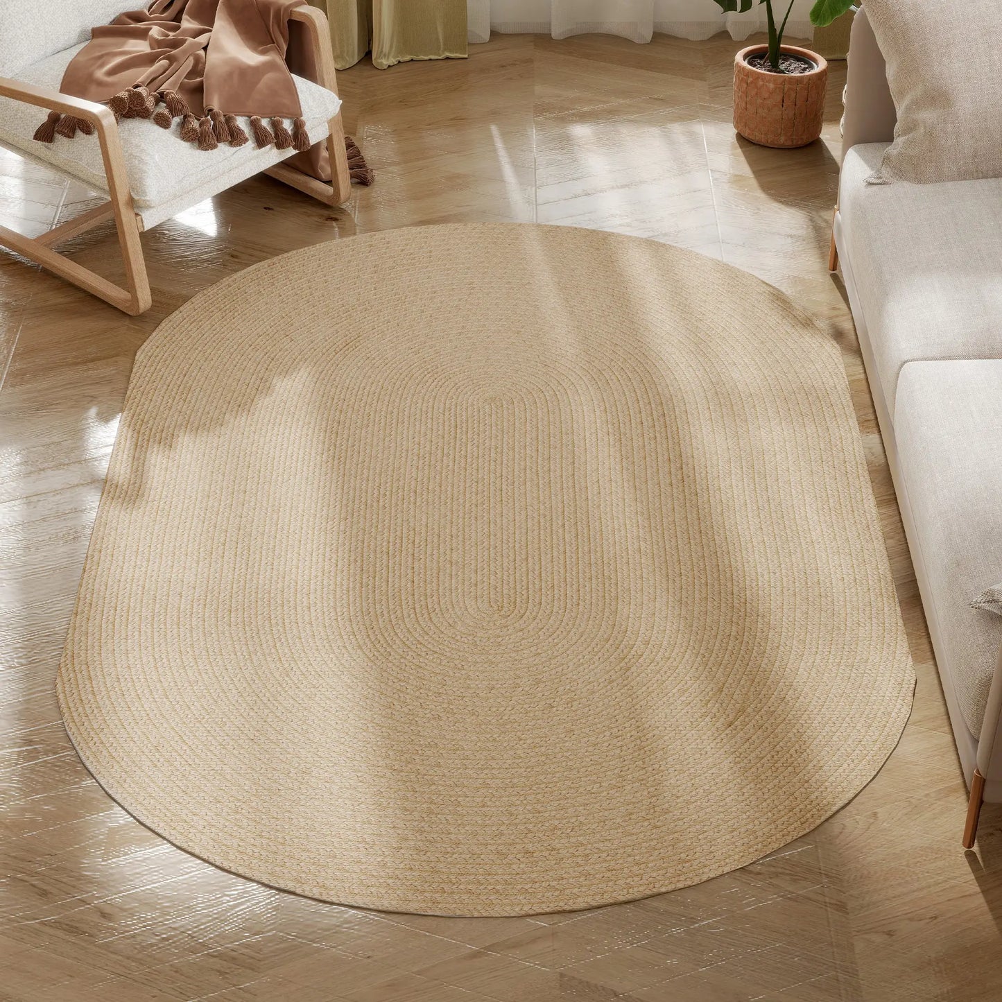 🏡 ALFOMBRA OVALADA LAVABLE 170 × 120 CM – ESTILO RÚSTICO, SUAVIDAD Y FÁCIL MANTENIMIENTO