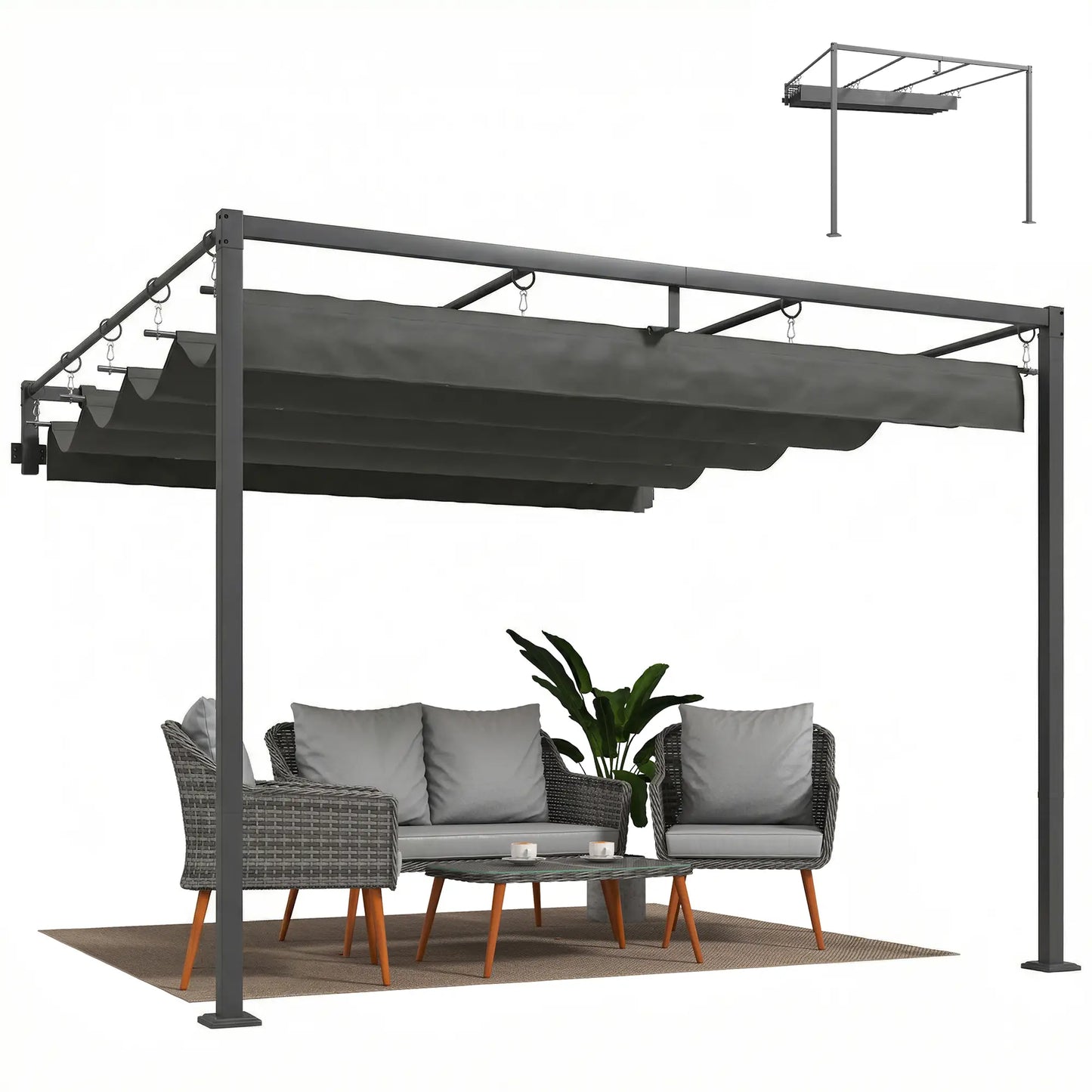 🌿 PÉRGOLA DE PARED “URBANOVA” 3x3m – TECHO RETRÁCTIL Y DISEÑO MODERNO