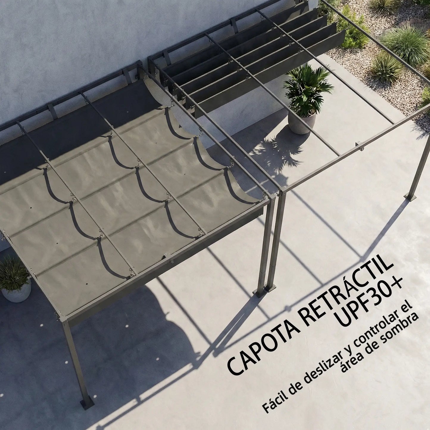 🌿 PÉRGOLA DE PARED “URBANOVA” 3x3m – TECHO RETRÁCTIL Y DISEÑO MODERNO